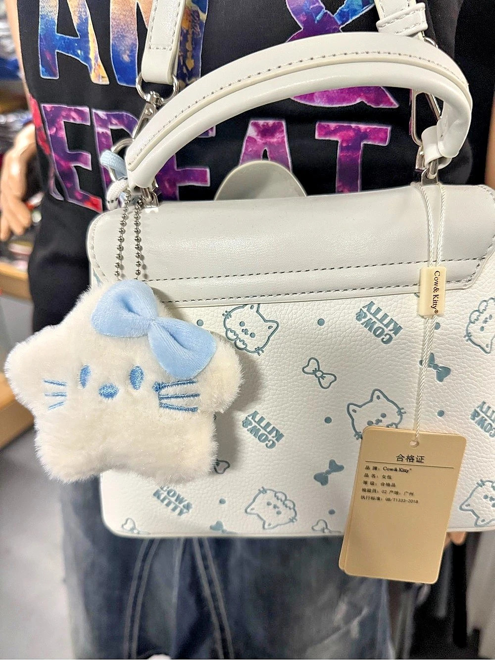 COW hello kitty Sanrio-Inspired Bow Shoulder Bag in White & Blue NWT